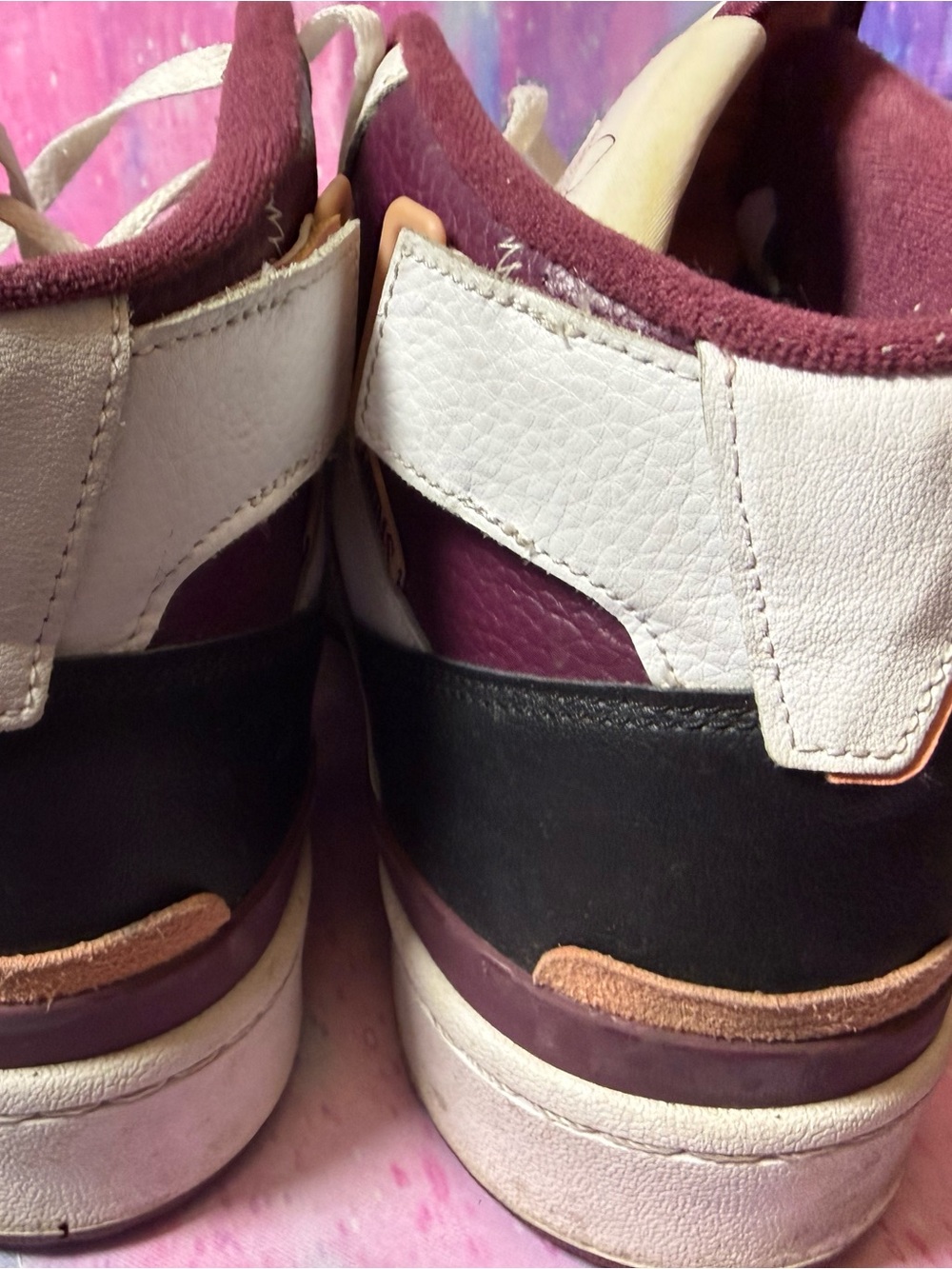 adidas High-Top Sneakers in White, Burgundy, and Peach - Picture 8 of 9